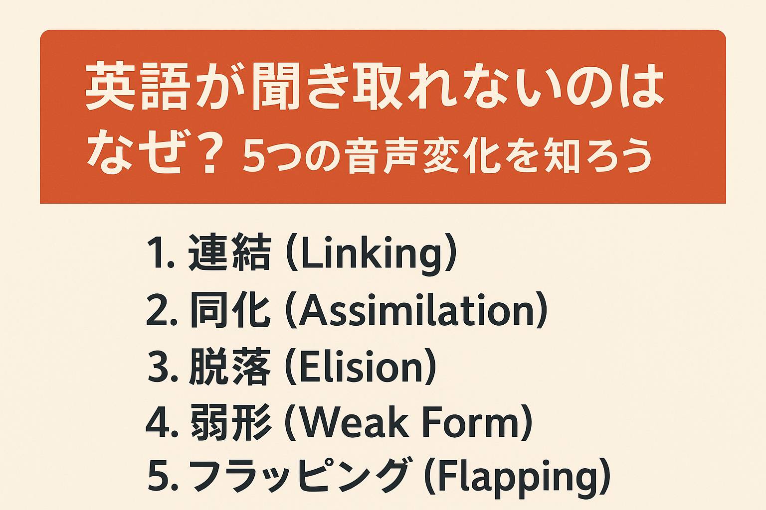 リスニング力アップのカギ：音声変化を知ろう